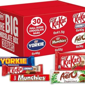 Nestlé The Big Chocolate Box, 30 x Chocolate Bars – KitKat, KitKat Chunky, Yorkie, Aero, Munchies – Sharing Gift, 1.3kg
